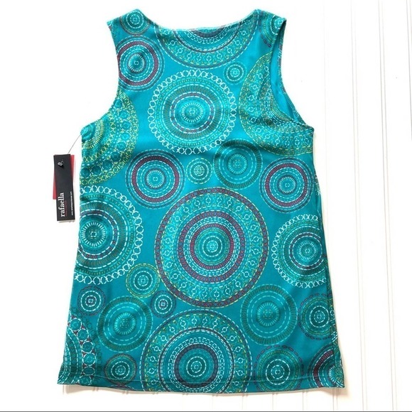 Rafaella Tank Blouse Mesh Teal Green blue Size Small Circles Sleeveless NWT - Picture 8 of 9